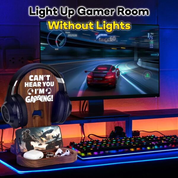 Slothoem-Gamer Gifts for Teenage Boy, Gamer Room Decor for Man, Best Gifts for Son, Boyfriend, Husband, Gaming Accessories, Wooden Gaming Headset Stand for Gaming Desktop- Can't Hear You I'm Gaming - Image 5