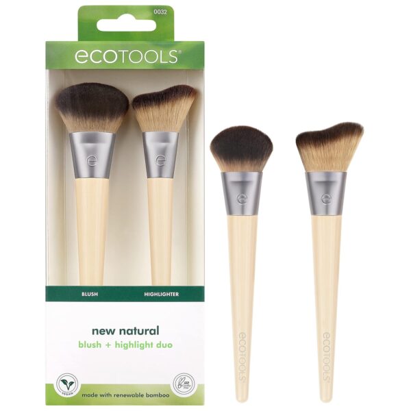 EcoTools Blush + Highlight Brush Duo, Makeup Brushes For Liquid, Cream, & Powder Highlight & Blush, Enhance Natural Skin, Eco-Friendly Makeup Brush Set, Synthetic Bristles, 2 Piece Set - Image 2