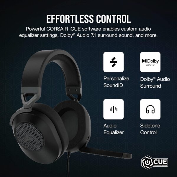 CORSAIR HS65 SURROUND Multiplatform Wired Gaming Headset – Dolby Atmos – SonarWorks SoundID – iCUE Compatible – PC, Mac, PS5, PS4, Xbox, Nintendo Switch, Mobile – Carbon - Image 7