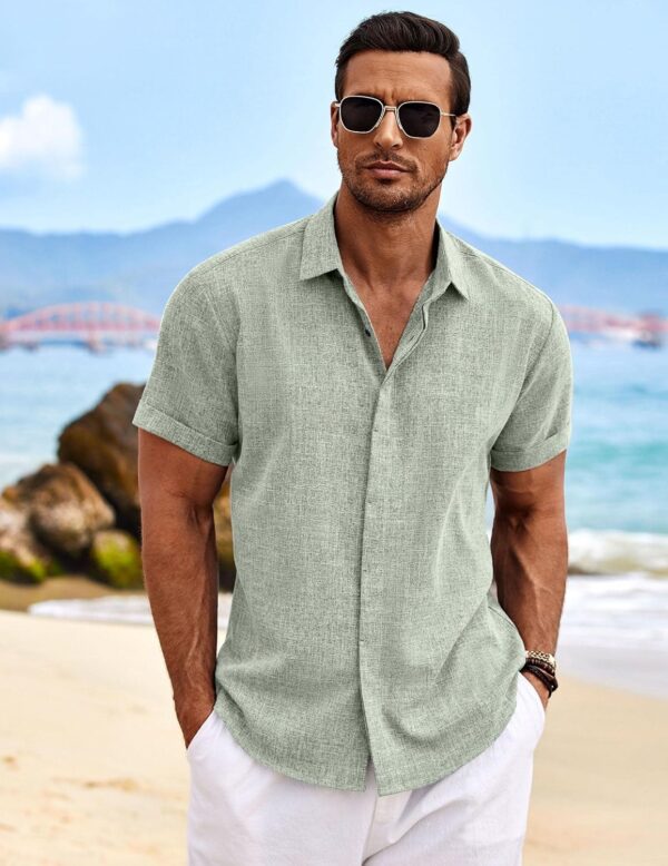 COOFANDY Men's Linen Shirts Short Sleeve Casual Shirts Button Down Shirt for Men Beach Summer Wedding Shirt - Image 2