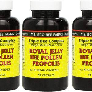 Y.S. Eco Bee Farms, (3 Pack) Royal Jelly, Bee Pollen, Propolis, Plus Korean Ginseng, 90 Capsules
