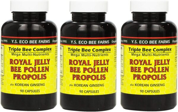 Y.S. Eco Bee Farms, (3 Pack) Royal Jelly, Bee Pollen, Propolis, Plus Korean Ginseng, 90 Capsules