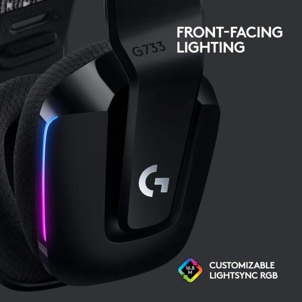 Logitech G733 Lightspeed Wireless Gaming Headset with Suspension Headband, Lightsync RGB, Blue VO!CE mic technology and PRO-G audio drivers - Black - Image 4