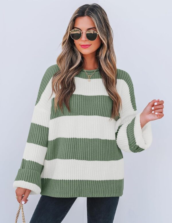 ZESICA Women's 2024 Fall Long Sleeve Crew Neck Striped Color Block Comfy Loose Oversized Knitted Pullover Sweater - Image 8