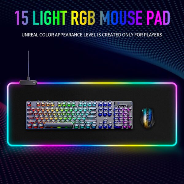 Large RGB Gaming Mouse Pad -15 Light Modes Touch Control Extended Soft Computer Keyboard Mat Non-Slip Rubber Base for Gamer Esports Pros 31.5X11.8 - Image 2