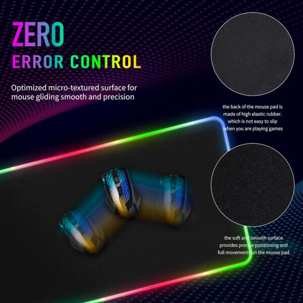 Large RGB Gaming Mouse Pad -15 Light Modes Touch Control Extended Soft Computer Keyboard Mat Non-Slip Rubber Base for Gamer Esports Pros 31.5X11.8 - Image 8