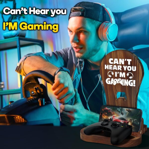 Slothoem-Gamer Gifts for Teenage Boy, Gamer Room Decor for Man, Best Gifts for Son, Boyfriend, Husband, Gaming Accessories, Wooden Gaming Headset Stand for Gaming Desktop- Can't Hear You I'm Gaming - Image 4