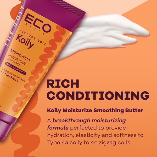 Eco Style, Texture Edit, Koily Moisturize Smoothing Butter for Type 4 curly hair - A sulfate-free, ultra-rich curly hair conditioner that provides hydration, elasticity and softness. 8oz - Image 3