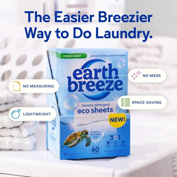 Earth Breeze Laundry Detergent Sheets Fresh Scent - 60 Loads No Plastic Jug Concentrated Laundry Detergent 30 Sheets - Image 5