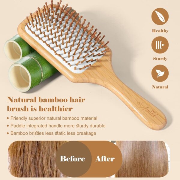 Hair Brush-Natural Wooden Bamboo Brush and Detangle Tail Comb Instead of Brush Cleaner Tool, Paddle Hairbrush for Women Men and Kids Make Thin Long Curly Hair Health and Massage Scalp - Image 3