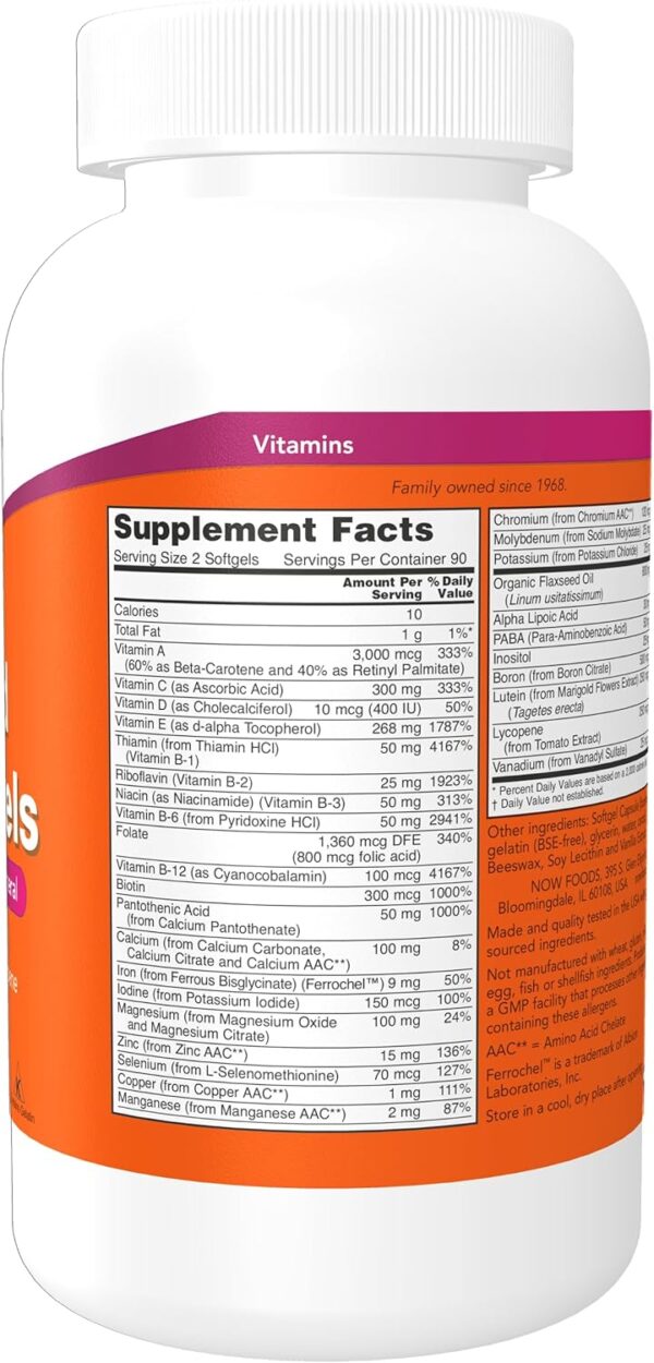 NOW Foods Supplements, Liquid Multi Gels with Lutein and Lycopene, plus Flax Seed Oil, 180 Softgels - Image 2