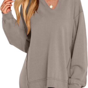 ANRABESS Womens Oversized Sweatshirt V Neck Long Sleeve Tunic Lightweight Pullover 2024 Winter Casual Tops Teen Girl Outfits
