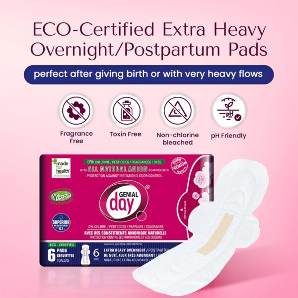 Hypoallergenic Extra Heavy Flow Pads with FAR-IR Anion Strip, Super Absorbent, Breathable, Vegan and Eco-Certified, Ultra Thin with Wings, Count 48 (Extra Heavy/Postpartum) - Image 2