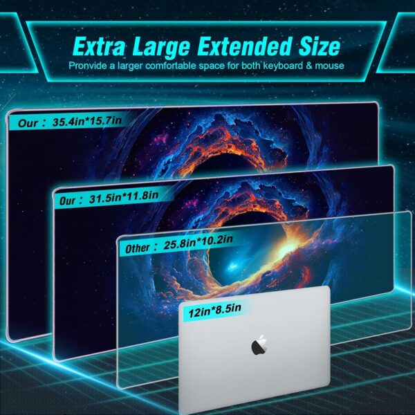 Large Gaming Mouse Pad, Technological Nebula Style Professional Gaming Mousepad, Non-Slip Waterproof Rubber Base Mouse Pad for Gaming & Office & Home, 31.5 x 11.8inch Full Desk Mouse Pad - Image 5