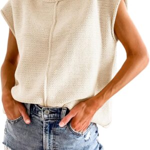 Saodimallsu Womens Summer Cap Sleeve Tops Casual Crew Neck Loose Fit Knit Lightweight Sweater Pullover Top