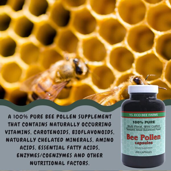 Y.S. Eco Bee Farms 100% Pure, Wild Crafted Bee Pollen Capsules - Organic Bee Pollen Vitamin Supplements Amino Acids, Organic Protein, Vitamin C, Vitamin B12 Gluten Free - 200ct with Bonus Key Chain - Image 5