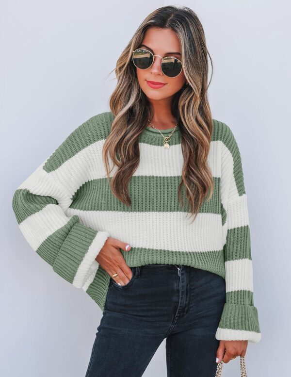 ZESICA Women's 2024 Fall Long Sleeve Crew Neck Striped Color Block Comfy Loose Oversized Knitted Pullover Sweater - Image 7