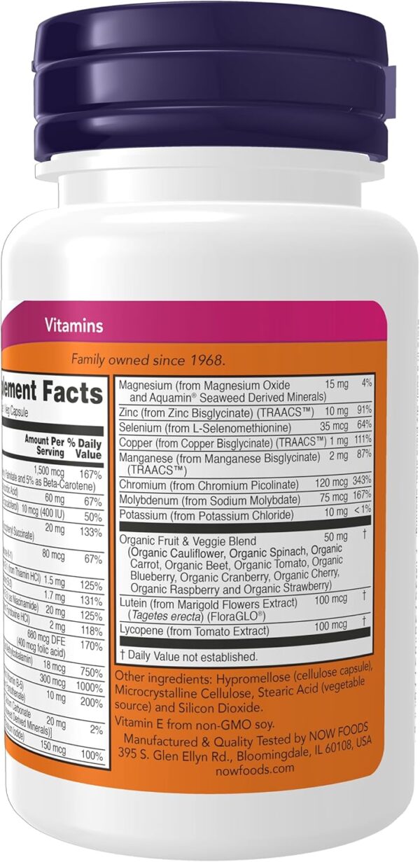 NOW Foods Supplements, Daily Vits™with Fruit & Veggie Blend, Lutein and Lycopene, 30 Veg Capsules - Image 3