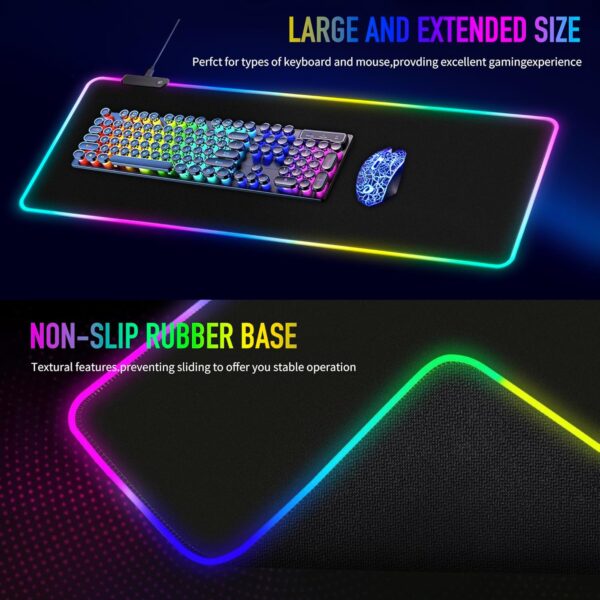 Large RGB Gaming Mouse Pad -15 Light Modes Touch Control Extended Soft Computer Keyboard Mat Non-Slip Rubber Base for Gamer Esports Pros 31.5X11.8 - Image 4