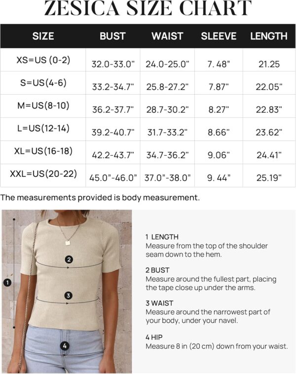 ZESICA Women's Short Sleeve Crewneck T Shirt 2024 Summer Ribbed Knit Slim Fit Basic Solid Color Tee Tops - Image 5