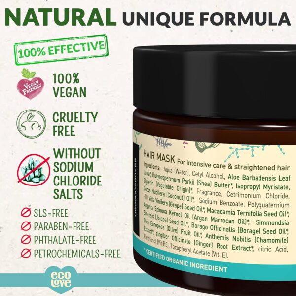 ecoLove Hair Mask, Natural Deep Conditioning, 11.8 oz, Macadamia, Shea Moisture, Argan Oil, No SLS or Parabens Vegan and Cruelty-Free - Image 2