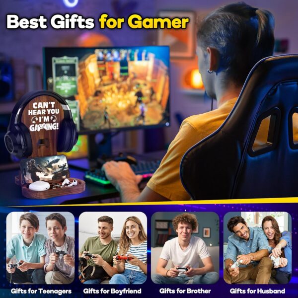 Slothoem-Gamer Gifts for Teenage Boy, Gamer Room Decor for Man, Best Gifts for Son, Boyfriend, Husband, Gaming Accessories, Wooden Gaming Headset Stand for Gaming Desktop- Can't Hear You I'm Gaming - Image 6