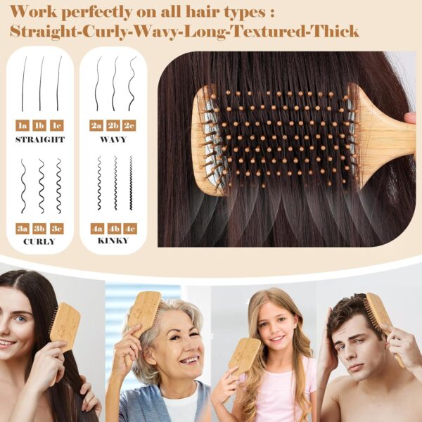 Hair Brush-Natural Wooden Bamboo Brush and Detangle Tail Comb Instead of Brush Cleaner Tool, Paddle Hairbrush for Women Men and Kids Make Thin Long Curly Hair Health and Massage Scalp - Image 5