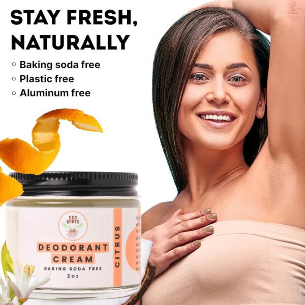 ECO ROOTS Natural Deodorant for Women & Men | Organic Deodorant Cream Non Aluminum | Baking Soda Free Healthy Deoderant for Body & Private Parts | All Vegan Pit Paste Zero Sweat | Citrus Scent - Image 2