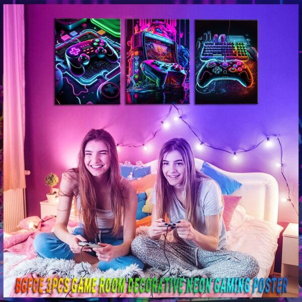 3pcs Game Room Decor Neon Gaming Posters Wall Art Gamer Accessories Theme Canvas Print Game Console Painting Picture for Children Youth Game Boys Bedroom Teen Wall Decor Unframed 12"x16"x3 - Image 5