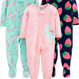 Simple Joys by Carter's Toddlers and Baby Girls' Loose-Fit Polyester Jersey Footed Pajamas, Pack of 3