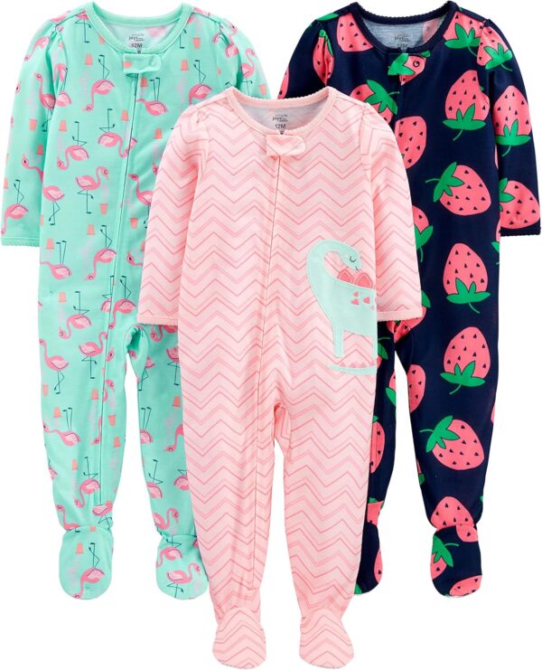 Simple Joys by Carter's Toddlers and Baby Girls' Loose-Fit Polyester Jersey Footed Pajamas, Pack of 3