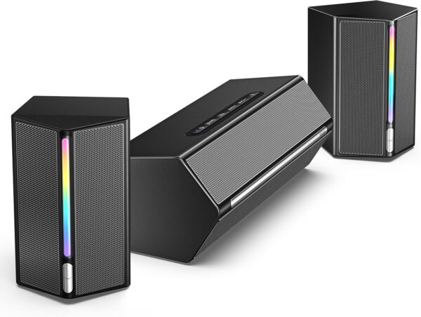 FIFINE Computer Speakers System with Subwoofer, Gaming Speaker for PC with RGB, Volume Control, Monitoring, 3.5mm Aux Input, AC Powered Speakers for Desktop Mobile TV-AmpliGame A22