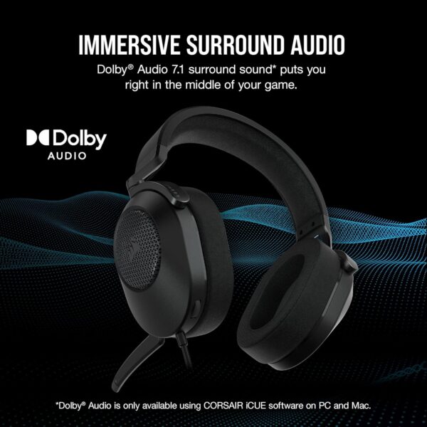 CORSAIR HS65 SURROUND Multiplatform Wired Gaming Headset – Dolby Atmos – SonarWorks SoundID – iCUE Compatible – PC, Mac, PS5, PS4, Xbox, Nintendo Switch, Mobile – Carbon - Image 3