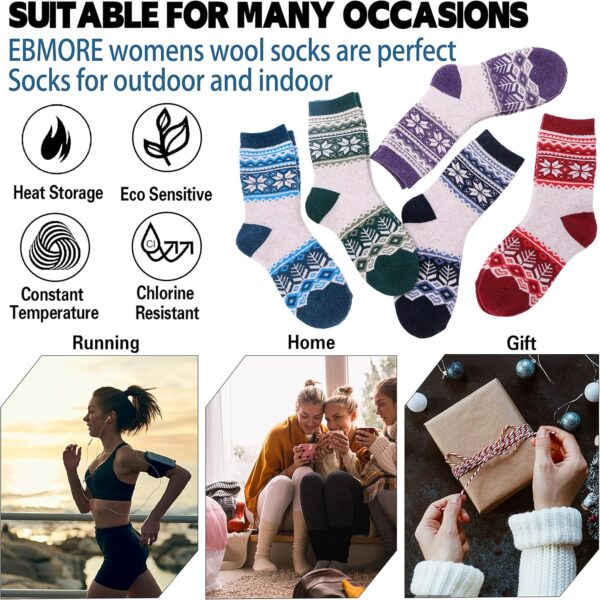 EBMORE 5 Pairs Womens Merino Wool Thermal Socks Winter Thick Warm Hiking Cozy Crew Comfy Boot Socks - Image 5