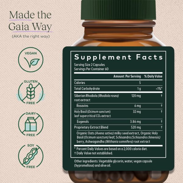 Gaia Herbs Adrenal Health Daily Support - with Ashwagandha, Holy Basil & Schisandra - Herbal Supplement to Help Maintain Healthy Energy and Stress Levels - 60 Liquid Phyto-Capsules (60 Count) - Image 2