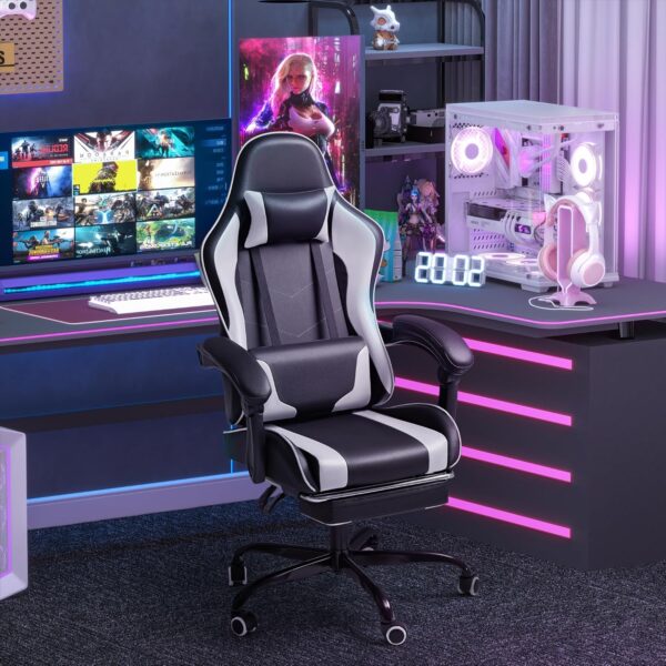 Homall Gaming Chair, Video Game Chair with Footrest and Massage Lumbar Support, Ergonomic Computer Chair Height Adjustable with Swivel Seat and Headrest (White) - Image 7