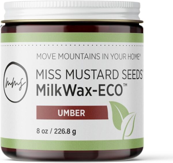 Miss Mustard Seed's MilkWax-ECO - Wax for Furniture, Wood, Cabinets, Walls, Cutting Boards, and Serving Ware, Washable, All-Natural, Eco-Friendly (Umber, 8 oz)