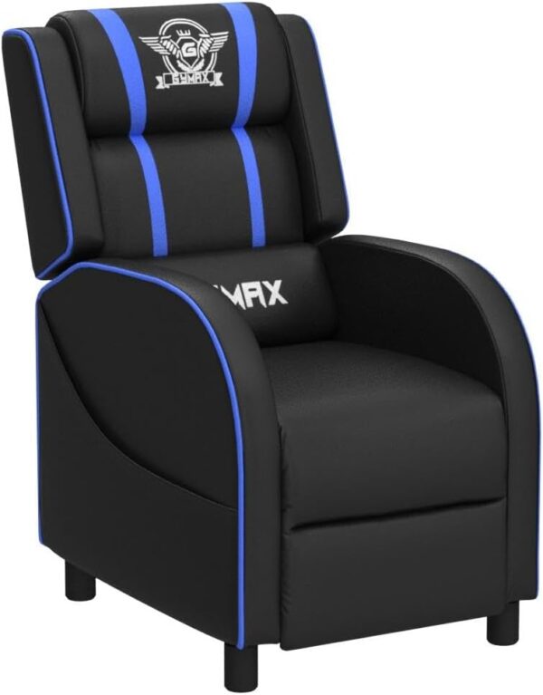 GYMAX Gaming Recliner, Massage Gaming Chair w/Adjustable Footrest, Remote Control & Side Pocket, Ergonomic Game Lounge Chair, Racing Style Single Theater Seat Game Sofa for Adults (Blue) - Image 6