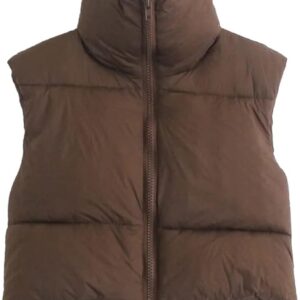 KEOMUD Women's Winter Crop Vest Lightweight Sleeveless Warm Outerwear Puffer Vest Padded Gilet