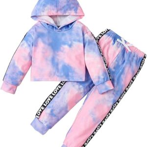 Toddler Baby Girls Clothes Long-sleeve Tie Dye Hoodie Sweatshirt Joggers Pants Hooded Outfits Set