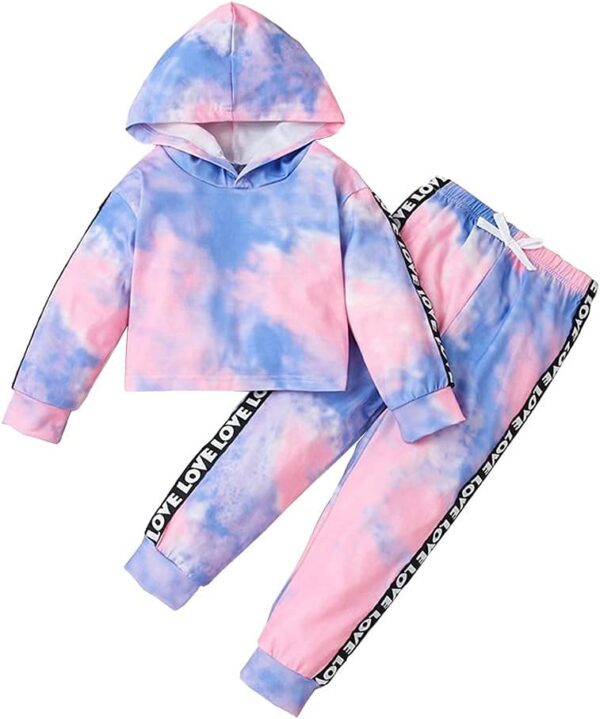 Toddler Baby Girls Clothes Long-sleeve Tie Dye Hoodie Sweatshirt Joggers Pants Hooded Outfits Set