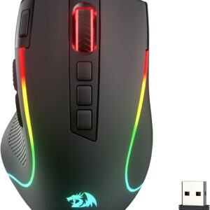 Redragon M612 PRO RGB Gaming Mouse, 8000 DPI Wired/Wireless Optical Gamer Mouse with 9 Programmable Buttons & 7 Backlit Modes, BT & 2.4G Wireless, Software Supports DIY Keybinds Rapid Fire Button