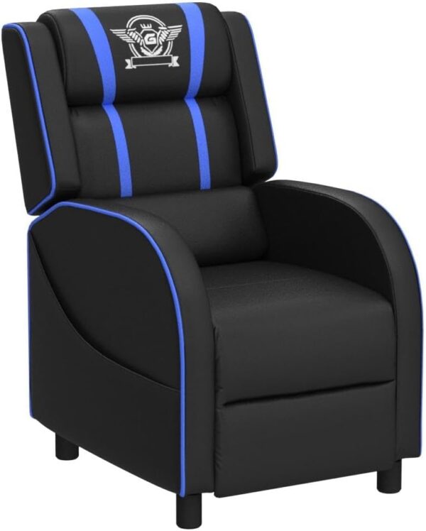 Giantex Gaming Recliner Chair, Adjustable Massage Gaming Chairs for Adults, Ergonomic Comfortable Lounge Leather Sofa w/Footrest, Remote Control & Side Pocket, Racing Style Single Sofa Recliners, Blue - Image 6