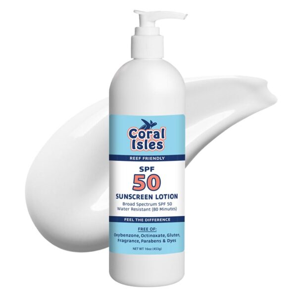 Sunscreen SPF 50 | Hawaii Compliant as Reef Safe | Octinoxate & Oxybenzone Free | Broad Spectrum UVA/UVB Protection | Water Resistant 80 Min. | Fragrance Free | 16 Fl Oz (Pack of 1))