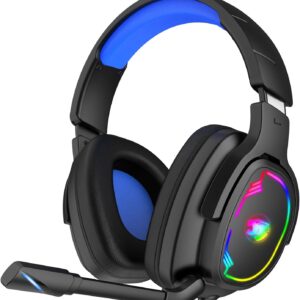 Gaming Headset for PC/PS4/PS5/Xbox One/Switch, Stereo Surround Sound Gaming Headphones with Noise Canceling Flexible Mic, Computer Headset with 3.5mm Jack & RGB Light(Blue)
