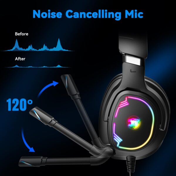 Gaming Headset for PC/PS4/PS5/Xbox One/Switch, Stereo Surround Sound Gaming Headphones with Noise Canceling Flexible Mic, Computer Headset with 3.5mm Jack & RGB Light(Blue) - Image 4