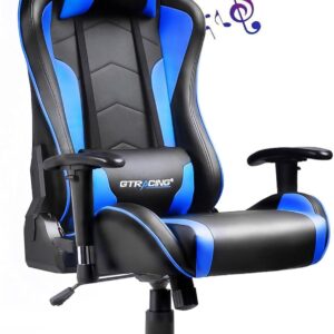 GTRACING Gaming Chair with Speakers Bluetooth Music Video Game Chair Audio Ergonomic Design Heavy Duty Office Computer Desk Chair（Blue）