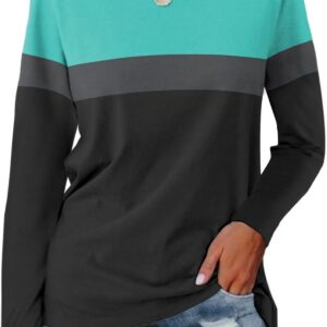 Minetom Women's Color Block Tunic Tops Casual Long Sleeve Shirts Round Neck Pullover