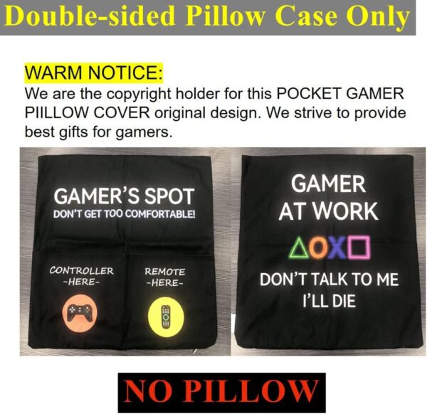 Gamer Gifts, Pocket Design Throw Pillow Covers 18 x 18 Inch + Gamer Socks, Gaming Room Décor Stocking Stuffers Easter Basket Stuffers for Teen Boys Girls Men Father Boyfriends - Image 2