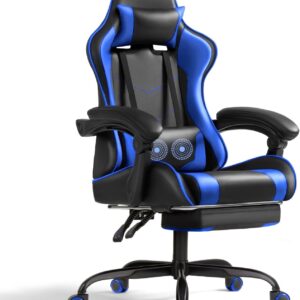 Shahoo Footrest and Massage Lumbar Support, Video Game Chairs Height Adjustable Seat with Headrest for Office or Bedroom, Study Room, Blue